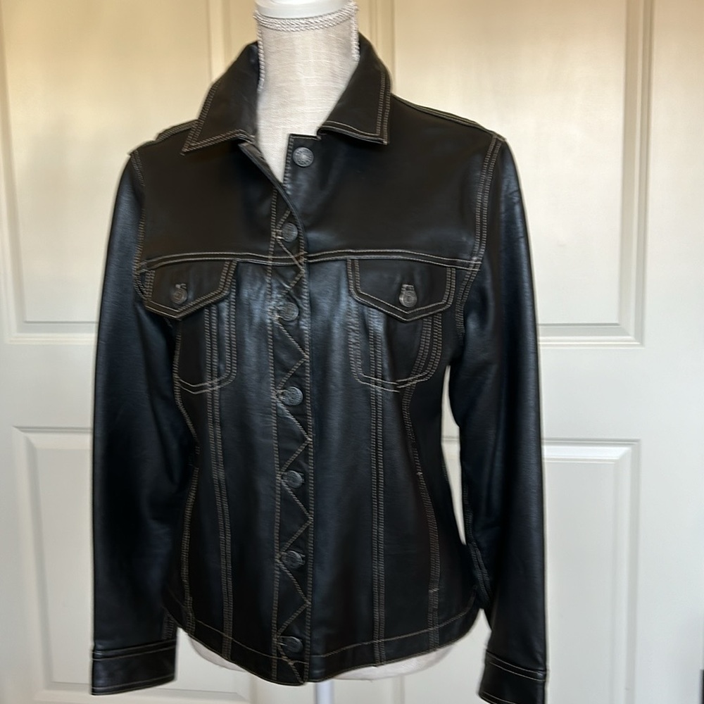Black Leather Jean jacket (M)